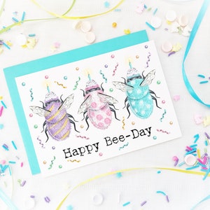 bee birthday card, bee card, bee day, bee pun, funny bee card, bee love, birthday stationary, pun card, funny birthday card, &quot;Happy Bee Day&quot;