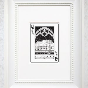 Prinses en de Erwtenkunstprint, speelkaartkunstprint, prinses en de erwt, sprookjesachtige kunstprint, 5 "X7" Matted print, "Queen of Peas"