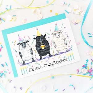 carte d'anniversaire de mouton, joyeux anniversaire espagnol, carte d'anniversaire espagnole, carte de mouton, carte d'anniversaire de jeu de mots, carte drôle de jeu de mot, « polaire Cumpleanos »