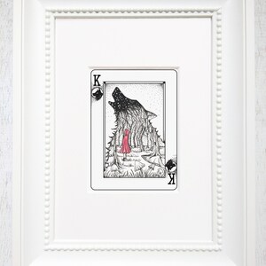 Cappuccetto Rosso Art Print, Cappuccetto Rosso, Grande lupo cattivo Arte, Matted Art Print, Carte da gioco, Arte fiaba, "Il Re dei Lupi"