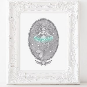 stampa d&#39;arte popolare, arte popolare sirena, stampa d&#39;arte sirena, stampa d&#39;arte mitologica, arte fantasy, sirena carina, stampa d&#39;arte dea, Ceto
