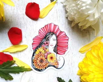 Art Sticker, sticker fine art, fine art sticker, art nouveau sticker, vinyl sticker, sticker illustration, custom sticker, woman sticker