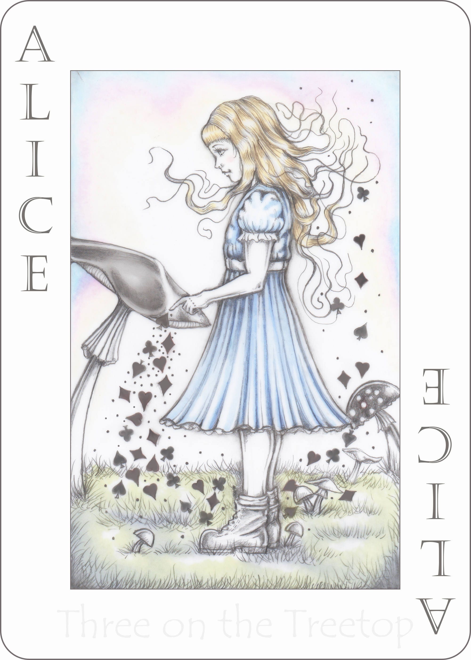 ALICE IN WONDERLAND】手描き イラスト アート 絵画