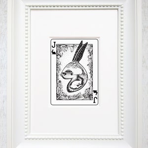 Tortoise and the Hare Art Print, Matted Art Print, Playing Card Wall Art. art des cartes à jouer, 5"X7 » « Le valet de lapins »