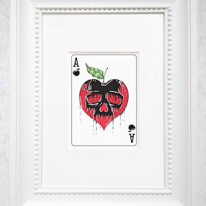 Poison apple art, Sneeuwwitje en de gifappel, sneeuwwitte kunst, speelkaart wall art, 5"X7" "The Ace of Apples"