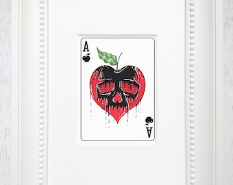 Poison apple art, Snow white and the poison apple, snow white art, playing card wall art, 5"X7" "The Ace of Apples"