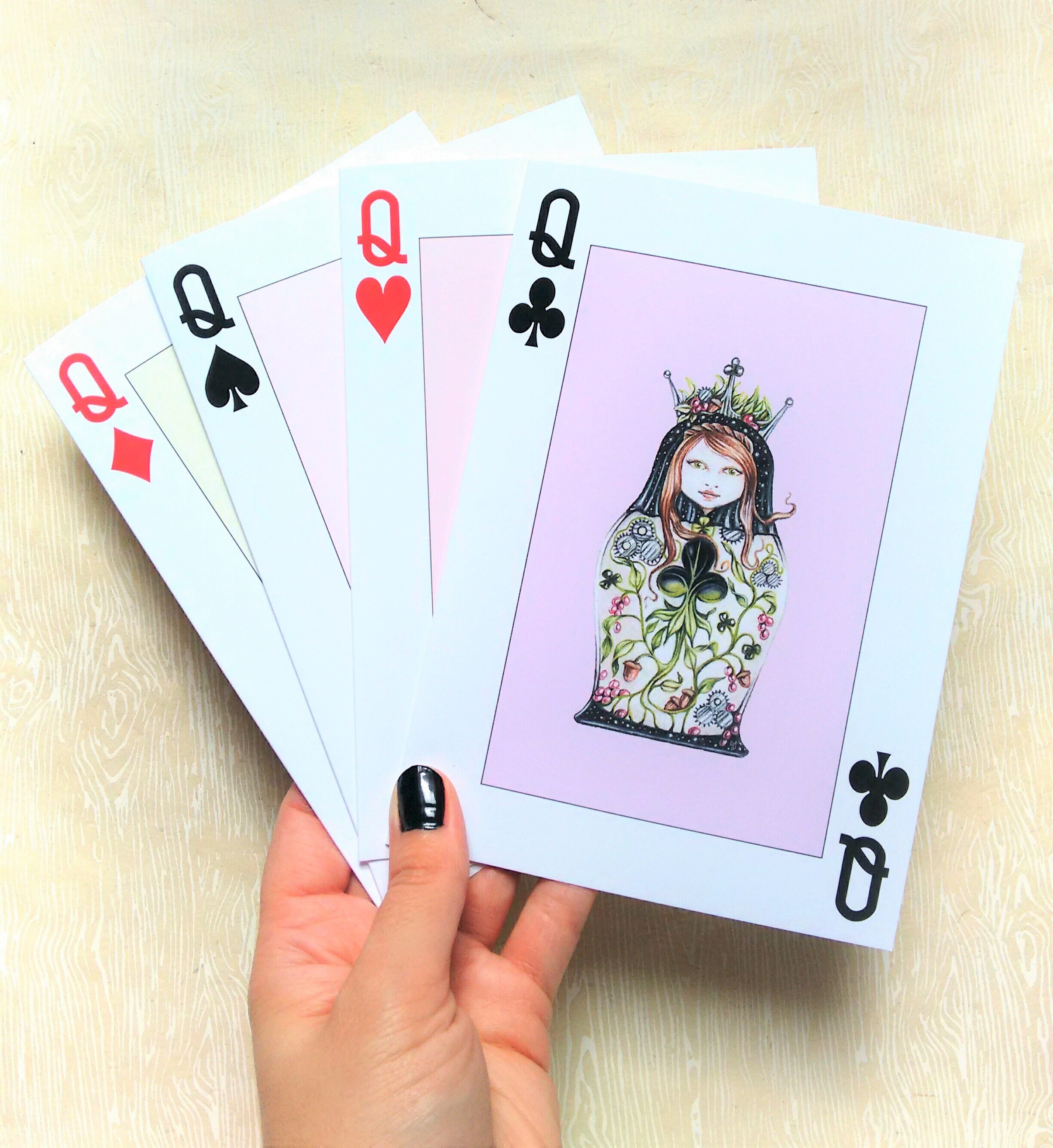 Greeting Card, Playing Card Greeting Card, Queen of Clubs Fine Art Card ...