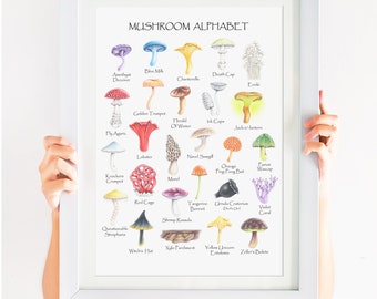 Paddestoelalfabet 11X14&quot;, Alfabetkunst, grote alfabetprint, paddestoelen