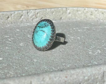 Turkoois ovale ring maat 7 / handgemaakte sterlingzilveren edelsteenring / december geboortesteen sieraden voor genezing, kracht en geluk