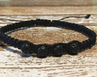 Lavasteen armband, zwarte herenarmband, zwarte kralenarmband voor mannen, unisex armband, boho-armband, stretcharmband, cadeau voor hem