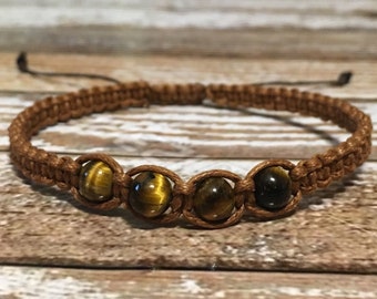 Handmade Tigers Eye Hemp Bracelet: Unisex Beaded Jewelry