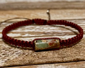 Sea Sediment Jasper Bracelet / Healing Crystal Jewelry / Knotted Hemp Bracelet / Calming Ocean Energy Gemstone Bracelet