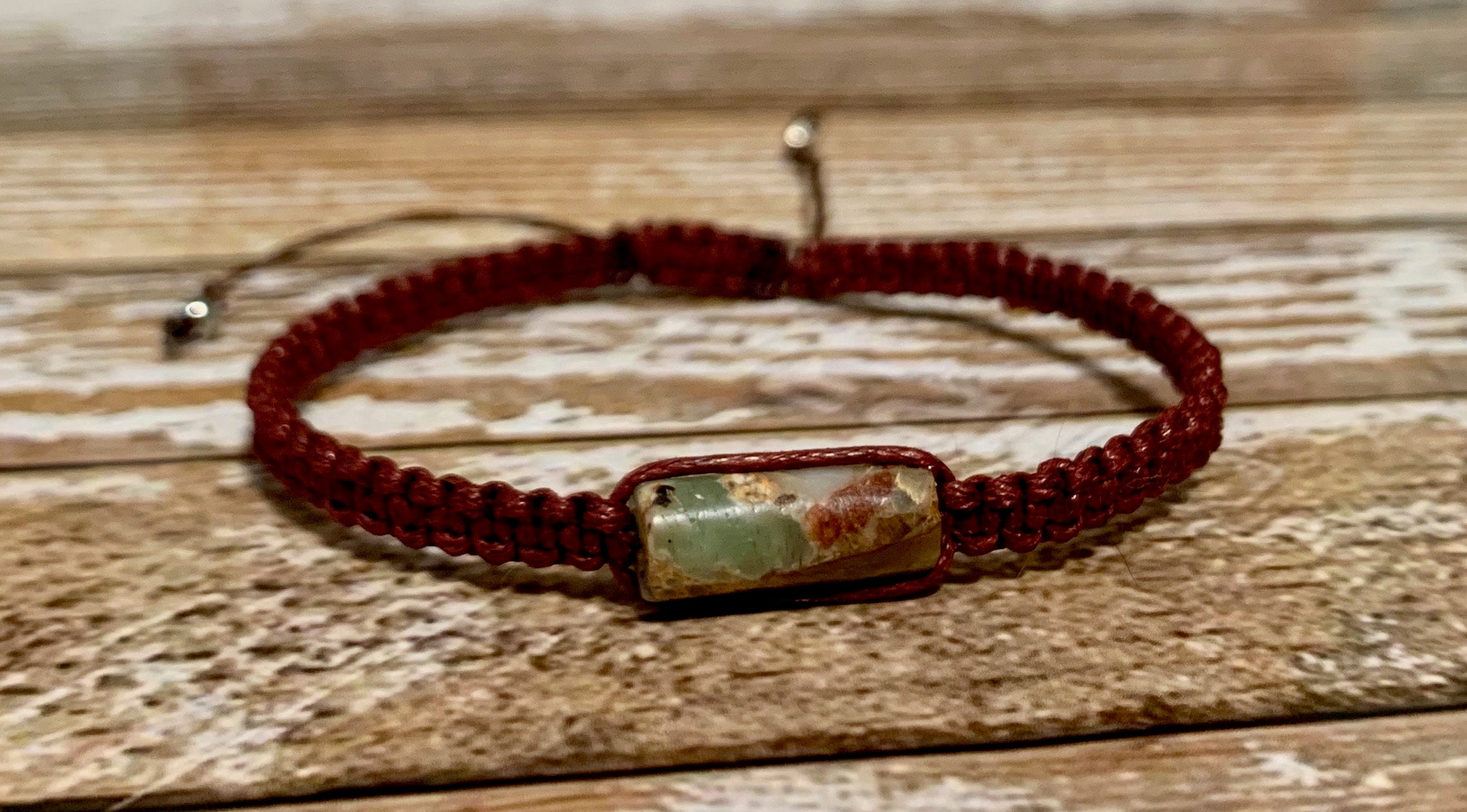 Sea Sediment Jasper Bracelet / Healing Crystal Jewelry / Knotted Hemp Bracelet / Calming Ocean Energy Gemstone Bracelet
