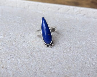 Lapis Lazuli Long Teardrop Ring Size 7.5 / Sterling Silver Handmade Gemstone Ring / Wisdom, Truth & Inner Strength Crystal Jewelry