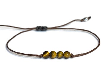 Tiger's Eye Beaded Bracelet: Hemp Cord Unisex Bracelet
