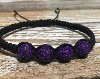 Paarse armband lavasteen / sieraden etherische olie / hennepkoord aromatherapie armband voor ontspanning