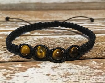 Tigers Eye Bracelet, Black Men's Bracelet, Black Beaded Bracelet for Men, Unisex Bracelet, Boho Bracelet, Stretch Bracelet, Gift for Him