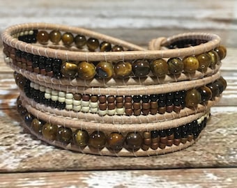 Tigers Eye Bracelet / Chan Luu Style Wrap Bracelet / Healing Crystal Bracelet / Jasper Bracelet / Beaded Wrap Bracelet