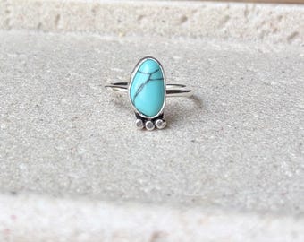 Turquoise Teardrop Ring / Sterling Silver Handmade Gemstone Jewelry / Calming & Communication Crystal Ring / December Birthstone Ring