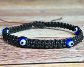 Evil Eye Bracelet / Hemp Cord Protection Jewelry / Blue Eye Charm Bracelet for Energy & Positivity