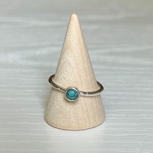 Dainty Turquoise Stacking Ring – Sterling Silver, 4mm Gemstone, Handmade Minimalist Jewelry, December Birthstone