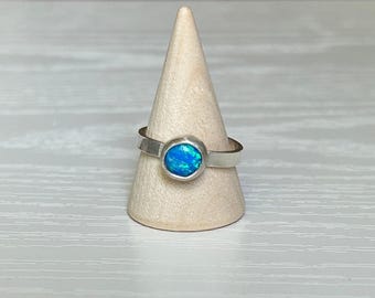 Blue Opal Ring Size 8 / Sterling Silver Handmade Gemstone Jewelry / October Birthstone Ring for Creativity, Balance & Harmony