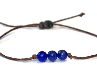 Lapis Lazuli Hemp Bracelet / Adjustable Chakra Jewelry / Handmade Healing Crystal Bracelet for Clarity