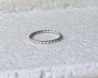 Sterling Silver Twisted Stacking Ring / Dainty Minimalist Band / Everyday Silver Jewelry / Handmade Simple Stacking Ring Gift