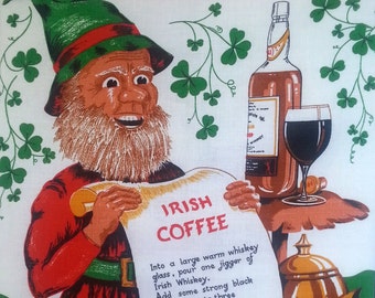 Vintage Irish Coffee Recipe Linen Large Tea Towel