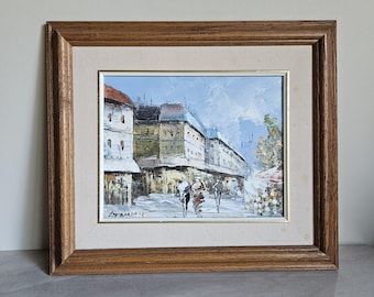 Vintage Abstract Parisian Street Scene ~ Oil on Canvas French Painting