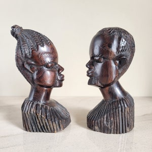 Carved Wood Tribal Bust // Ethnic Figurine Wood Art // Collectible Statue Bohemian Home Décor