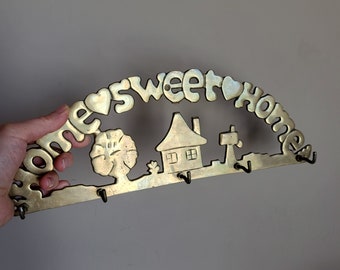 Giant Brass Wall Key Hanger Holder with Mirror ~ Metallic Decor ~ Organization