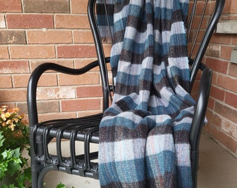 Wool Tartan Throw ~ Scottish Clan Royal Blanket ~ Teal  Blue Black