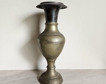 Large 12 inch Solid Brass Vase ~~~ Vintage Gold Metal Home Decor