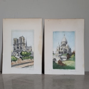 Vintage Parisian Landmarks Lithographs / / Authentic Vintage Art