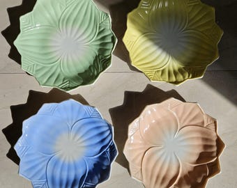 1940s Milk Glass Anchor Lotus Plates 8.25 inch ~ Collectible Vintage Glassware