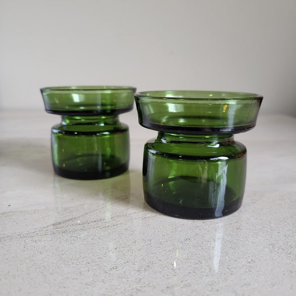 Green Danish MCM Dansk Candle Holders ~ Jens Quistgaard Vintage Scandi Glass Home Décor