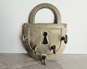 Vintage Padlock Wall Key Hooks Brass // Tree Hanger // Metallic Decor ~ Organization