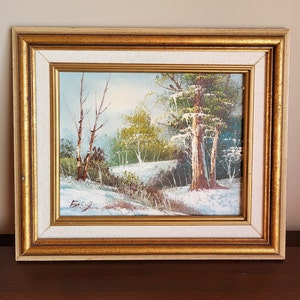 Vintage Winter Scenery Snowy Winterscape Painting ~~ Original Framed Art