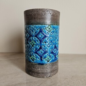 Vintage Bitossi Italian Pottery Vase with Turquoise Pattern
