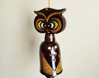 Vintage Ceramic Owl Windchime ~ 1960s 1970s Retro Home and Garden Decor