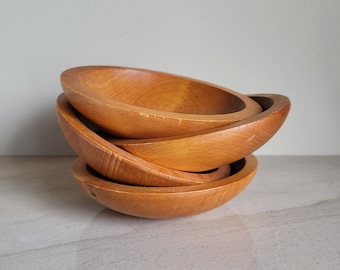 Baribocraft Carved Wood Bowls: Mid Century Scandinavian Decor, Set of 4