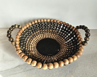 Vintage Wood Bead Basket ~ Boho Rustic Home Decor