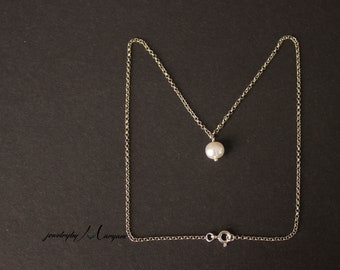 Single Pearl Necklace with Silver Chain, Gift for her