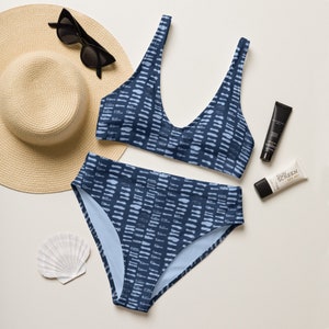 Recycled High-waisted Bikini Modern Line Art in Blue India