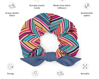 Recycled Scrunchie, Funky Colorful Stripes