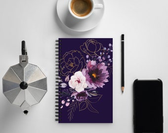 Spiral notebook with Dotted Grid, Royal Purple Florals