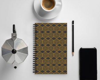 Spiral notebook with Dotted Grid, Black and Gold Geometric Prism