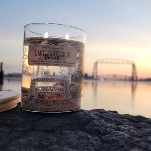 Lake Superior &quot;Duluth&quot; Gel Candle | Minnesota Gift | Great Lakes Art | Lake Superior Rocks | Park Point | Canal Park | Aerial Lift Bridge