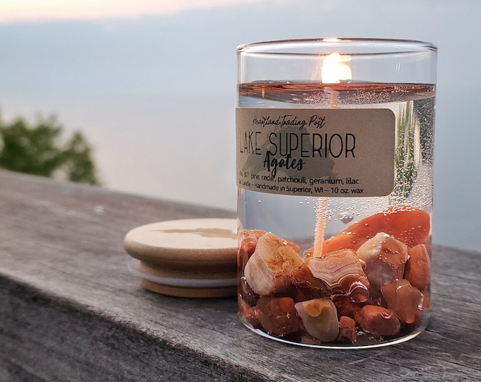 5 Oz. agates Lake Superior Gel Candle small Size Lake Superior Gift Agate Candle Agates Agate